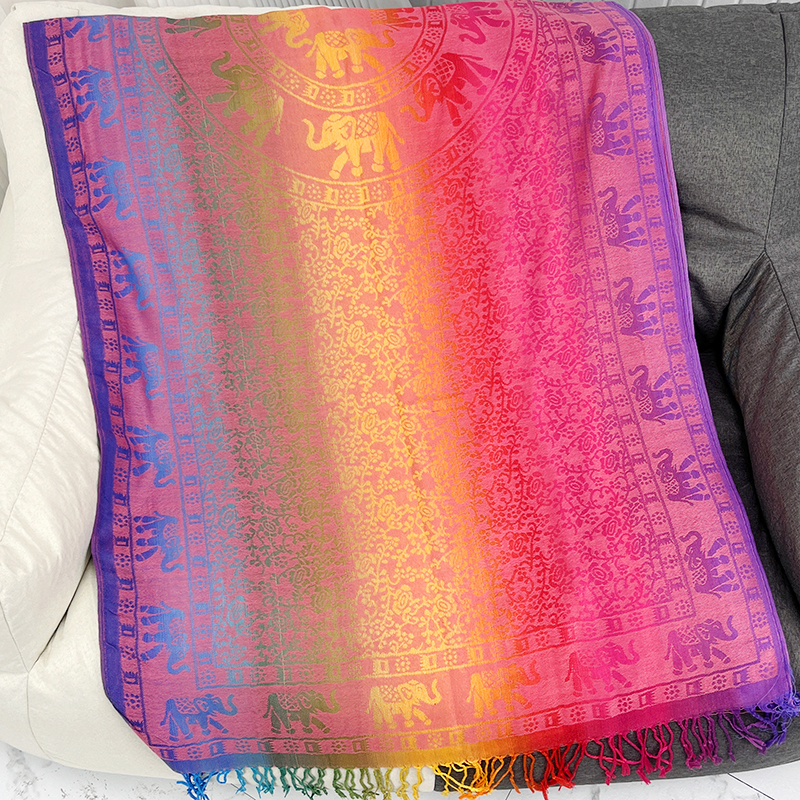 Rainbow elephant scarf in magenta, pink and purple ombré