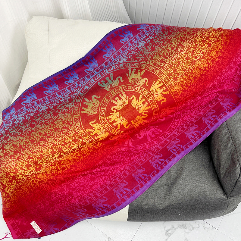 Rainbow elephant scarf in red and gold ombré