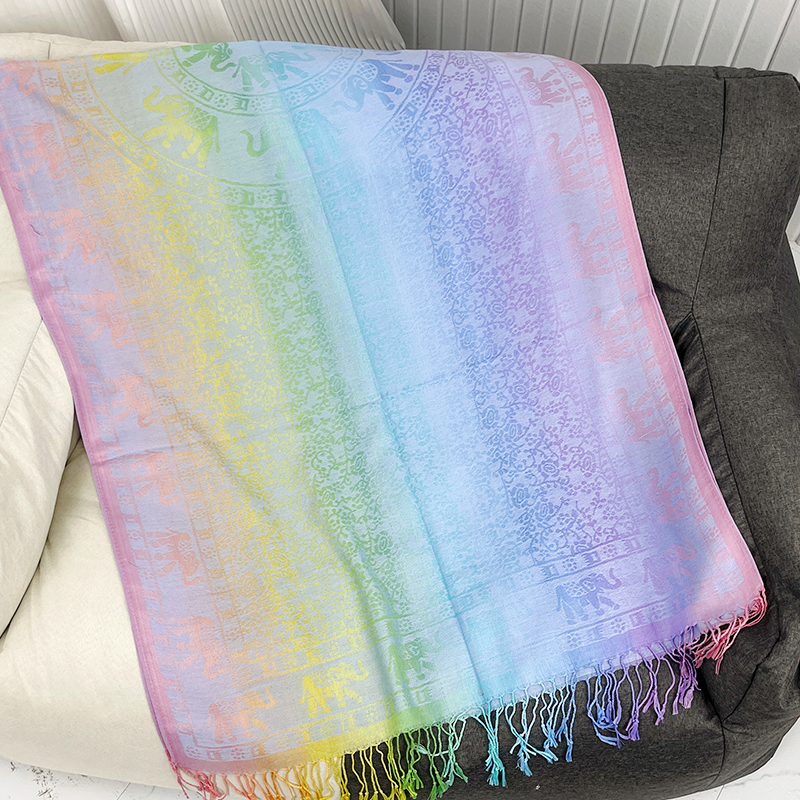 Rainbow elephant scarf in pastel blue and lavender ombré