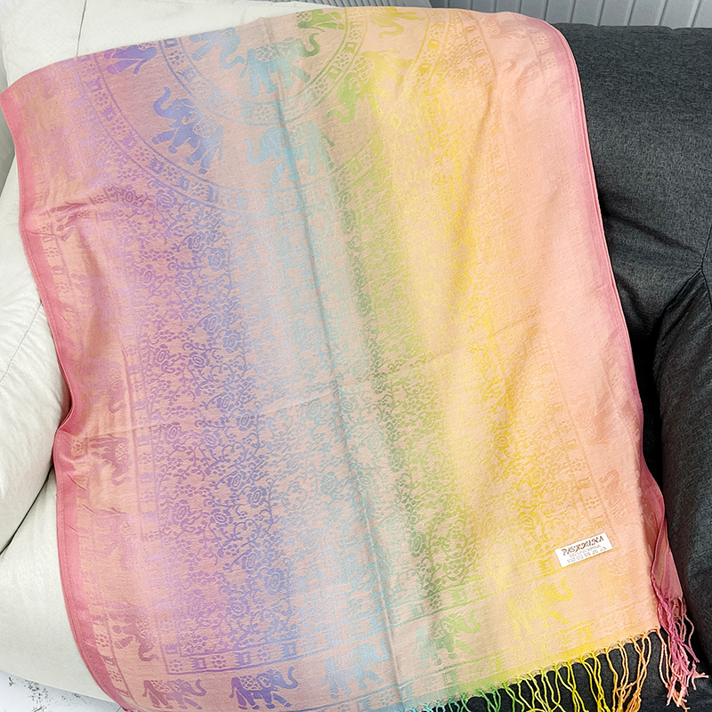 Rainbow elephant scarf in soft peach and pink ombré