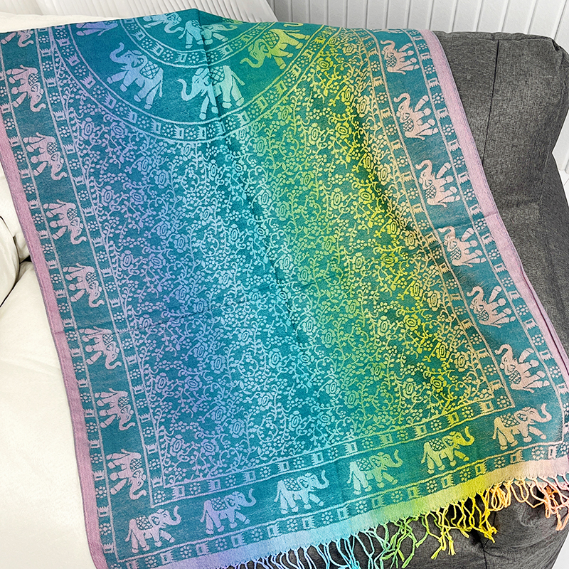 Rainbow elephant scarf in emerald and teal ombré