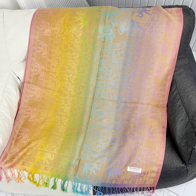 Rainbow elephant scarf in warm gold and tan ombré