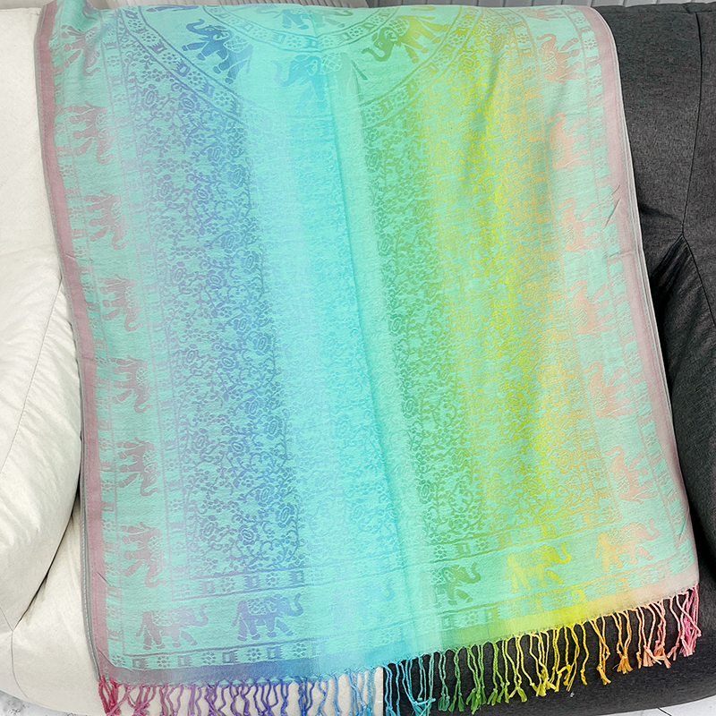 Rainbow elephant scarf in turquoise and aqua ombré
