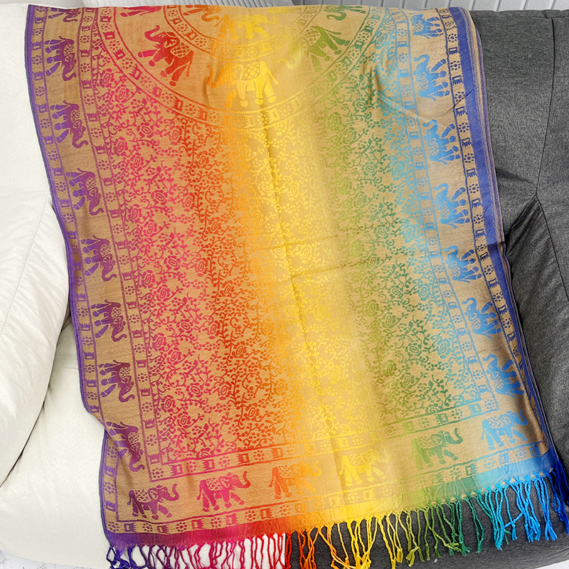 Rainbow elephant scarf in blue and purple ombré