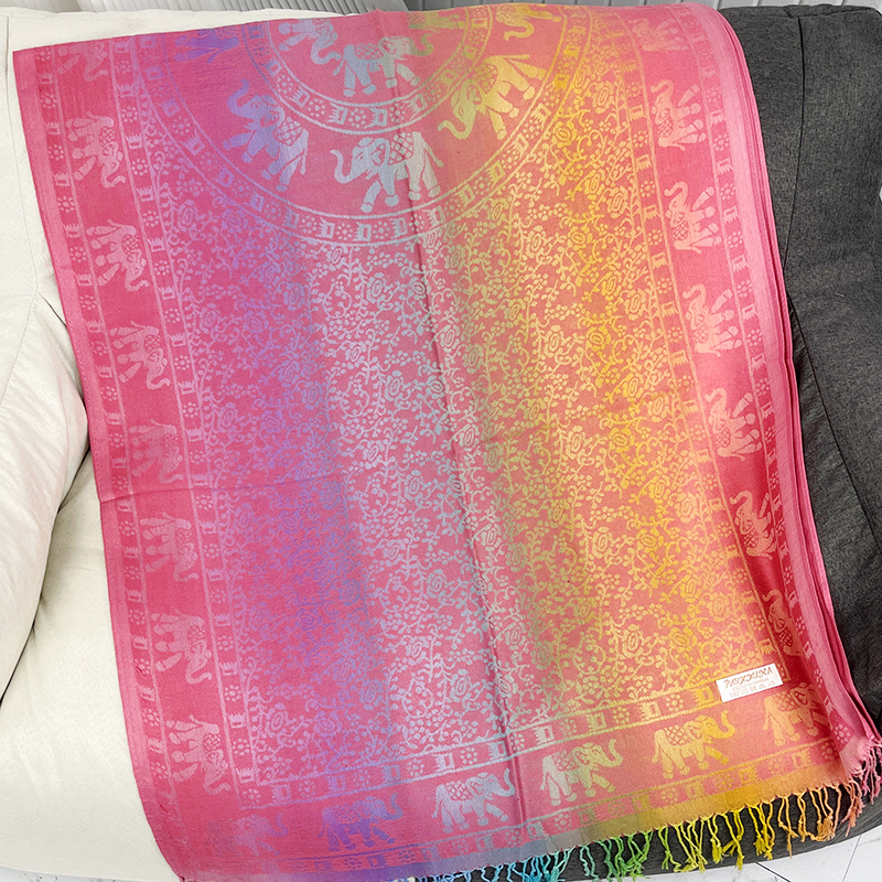 Rainbow elephant scarf in pink and gold floral ombré