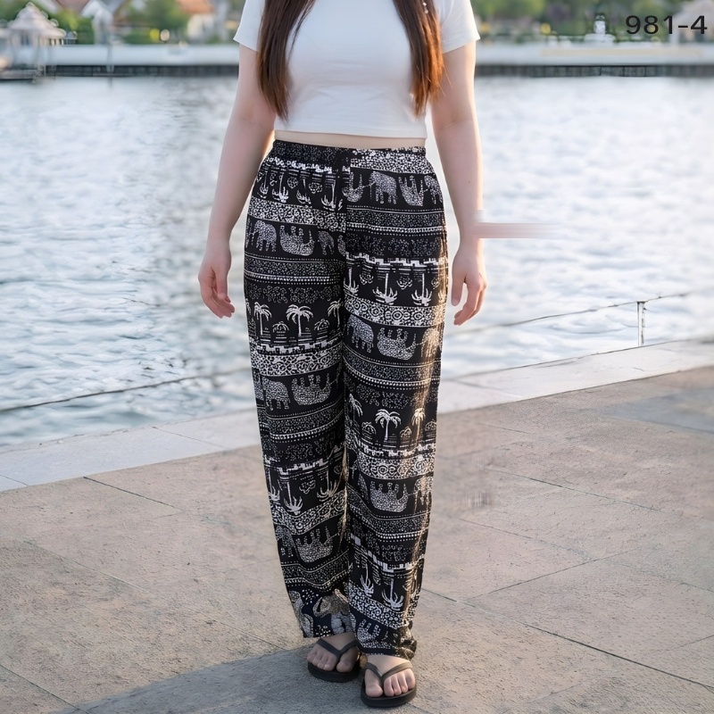 Elephant print trousers in charcoal and cream